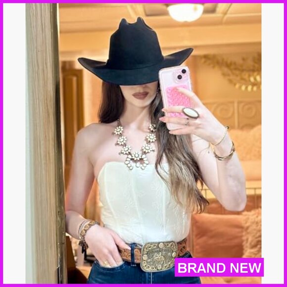 Western Turquoise Jewelry Set Vintage Cowgirl Concho Necklace Earrings - Picture 5 of 7